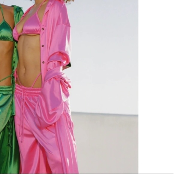 𝅺laina Rauma Set Small Hot Pink satin Club Bed Top Drawstring pants - Picture 7 of 12